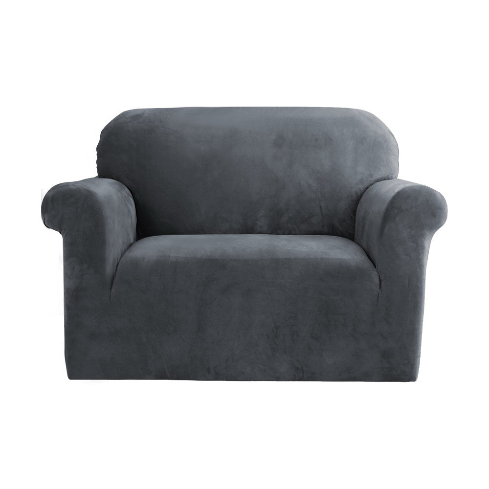 Artiss Velvet Sofa Cover Plush Couch Cover Lounge Slipcover 1 Seater Grey - Newstart Furniture