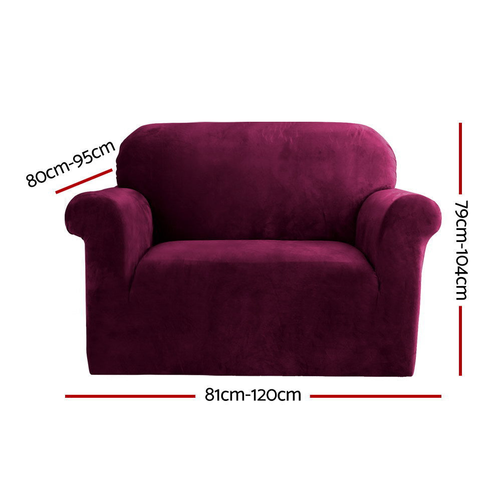 Artiss Velvet Sofa Cover Plush Couch Cover Lounge Slipcover 1 Seater Ruby Red - Newstart Furniture