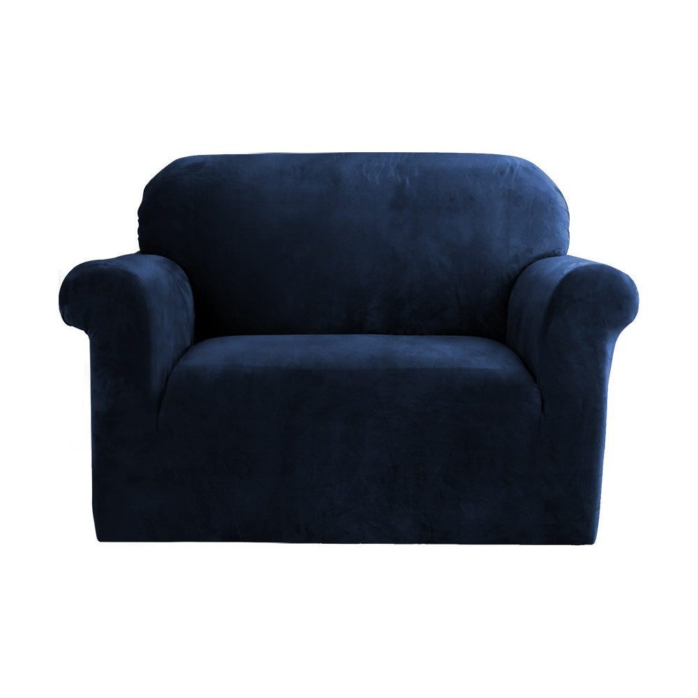 Artiss Velvet Sofa Cover Plush Couch Cover Lounge Slipcover 1 Seater Sapphire - Newstart Furniture