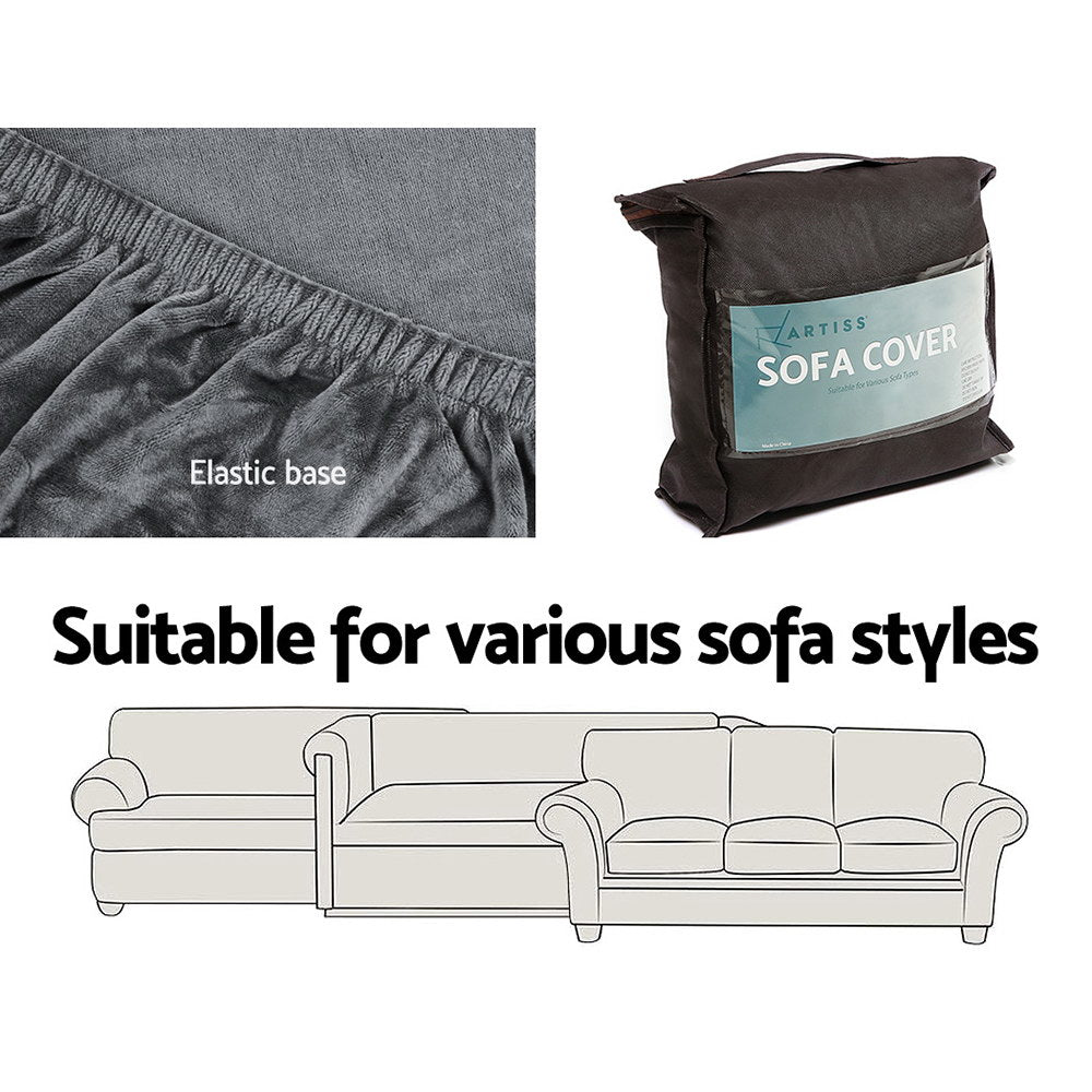Artiss Velvet Sofa Cover Plush Couch Cover Lounge Slipcover 2 Seater Grey - Newstart Furniture