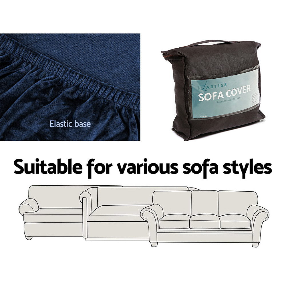 Artiss Velvet Sofa Cover Plush Couch Cover Lounge Slipcover 2 Seater Sapphire - Newstart Furniture