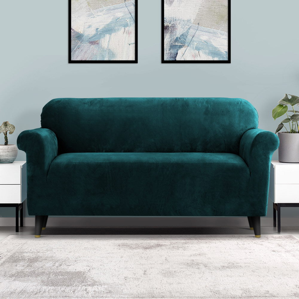 Artiss Velvet Sofa Cover Plush Couch Cover Lounge Slipcover 3 Seater Agate Green - Newstart Furniture