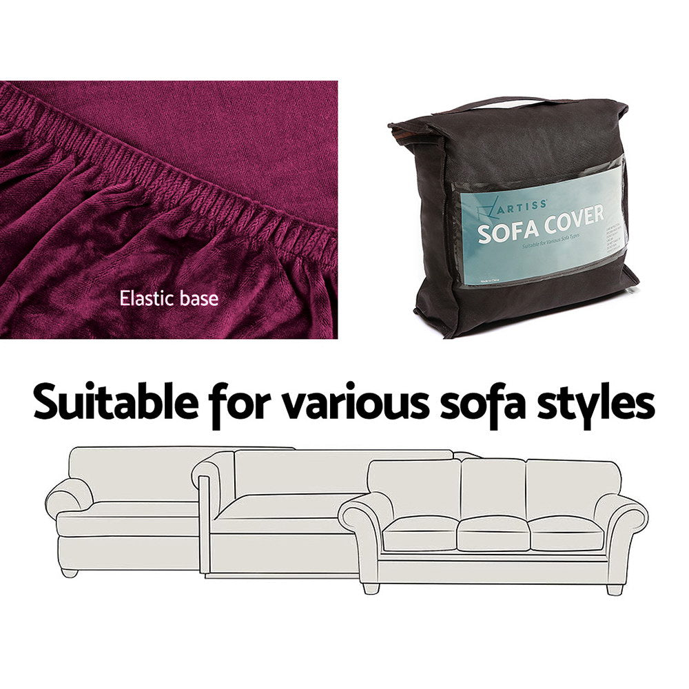 Artiss Velvet Sofa Cover Plush Couch Cover Lounge Slipcover 3 Seater Ruby Red - Newstart Furniture
