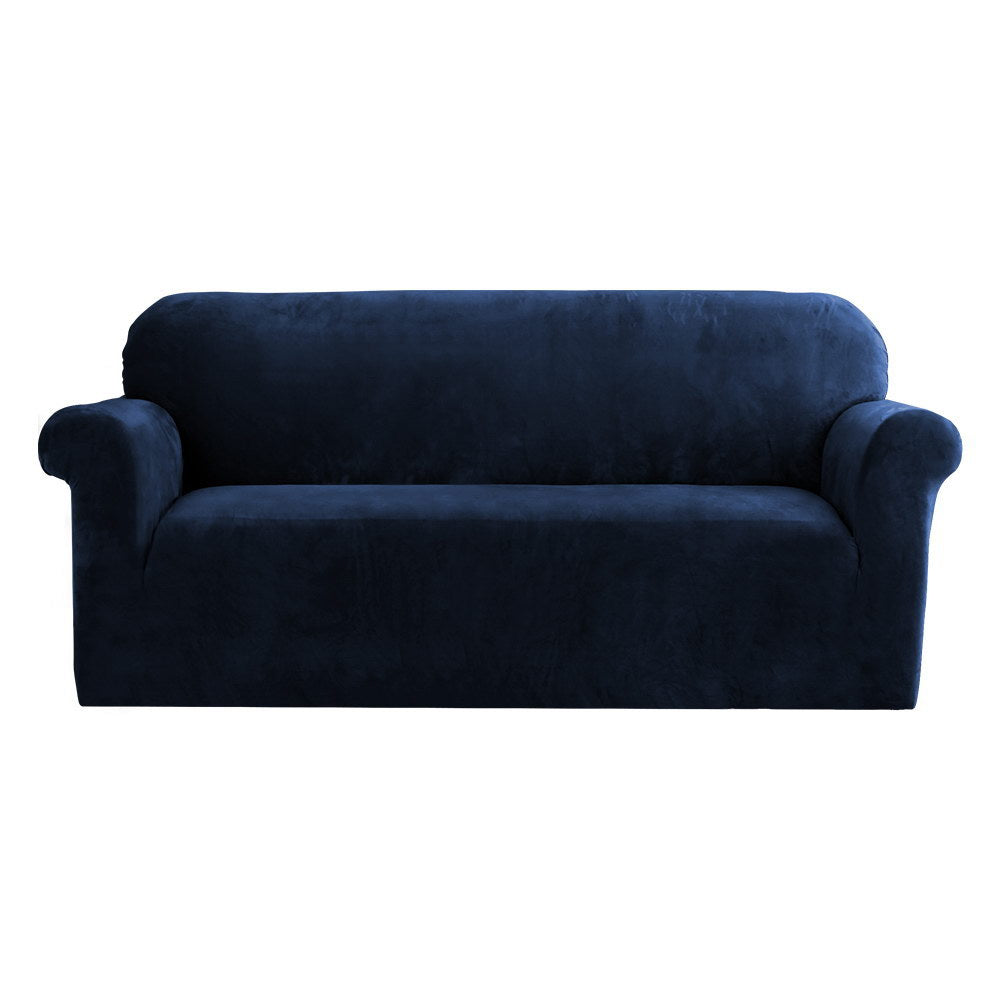 Artiss Velvet Sofa Cover Plush Couch Cover Lounge Slipcover 3 Seater Sapphire - Newstart Furniture