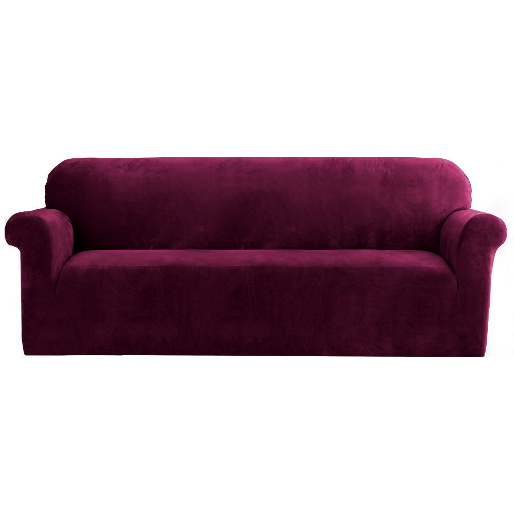 Artiss Velvet Sofa Cover Plush Couch Cover Lounge Slipcover 4 Seater Ruby Red - Newstart Furniture