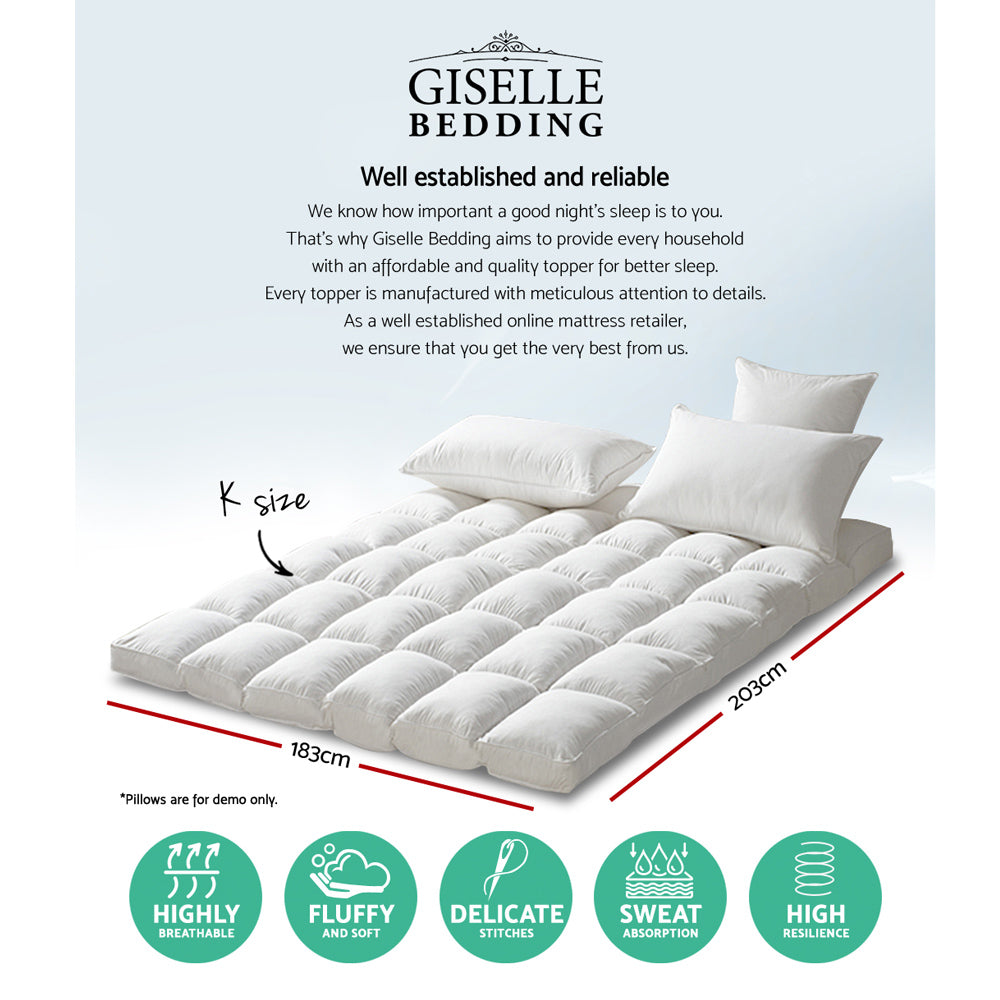 Giselle King Mattress Topper Pillowtop 1000GSM Microfibre Filling Protector - Newstart Furniture