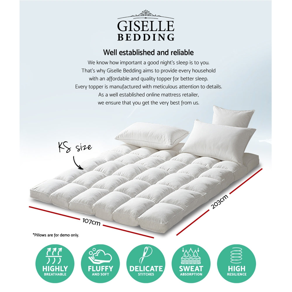 Giselle King Single Mattress Topper Pillowtop 1000GSM Microfibre Filling Protector - Newstart Furniture