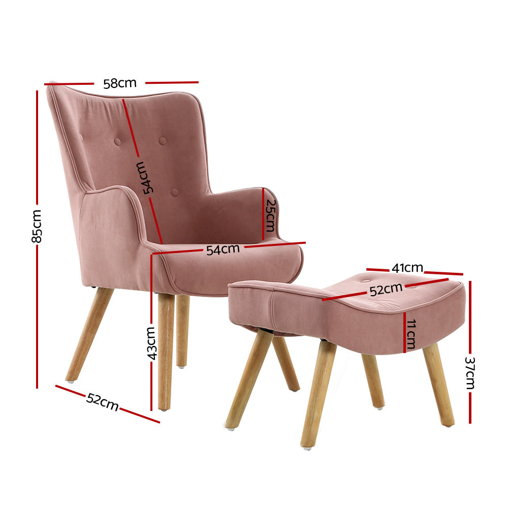 Artiss Armchair Lounge Chair Ottoman Accent Armchairs Sofa Fabric Chairs Pink - Newstart Furniture