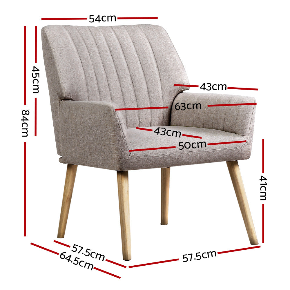 Artiss Armchair Lounge Chair Armchairs Accent Chairs Sofa Couch Fabric Beige - Newstart Furniture