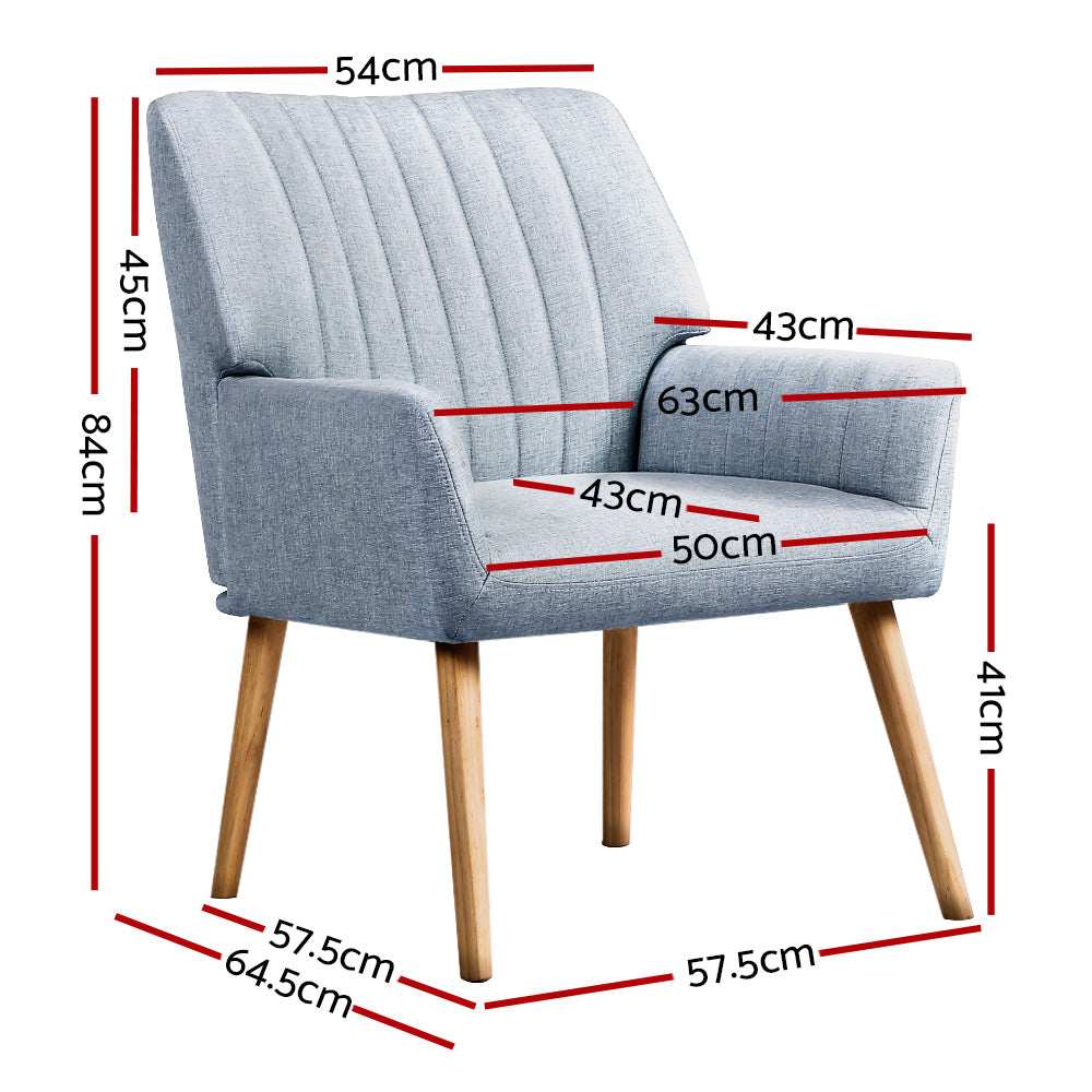 Artiss Armchair Lounge Chair Armchairs Accent Fabric Blue Grey - Newstart Furniture