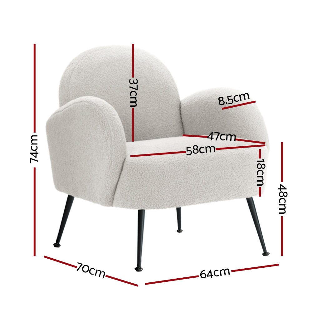Artiss Armchair Lounge Chair Armchairs Accent Arm Chairs Sherpa Boucle White - Newstart Furniture