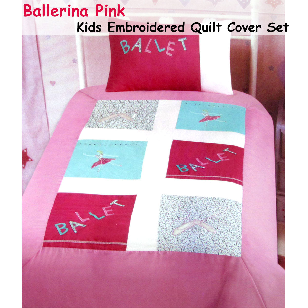 Ballerina Embroidered Quilt Cover Set Single - Newstart Furniture