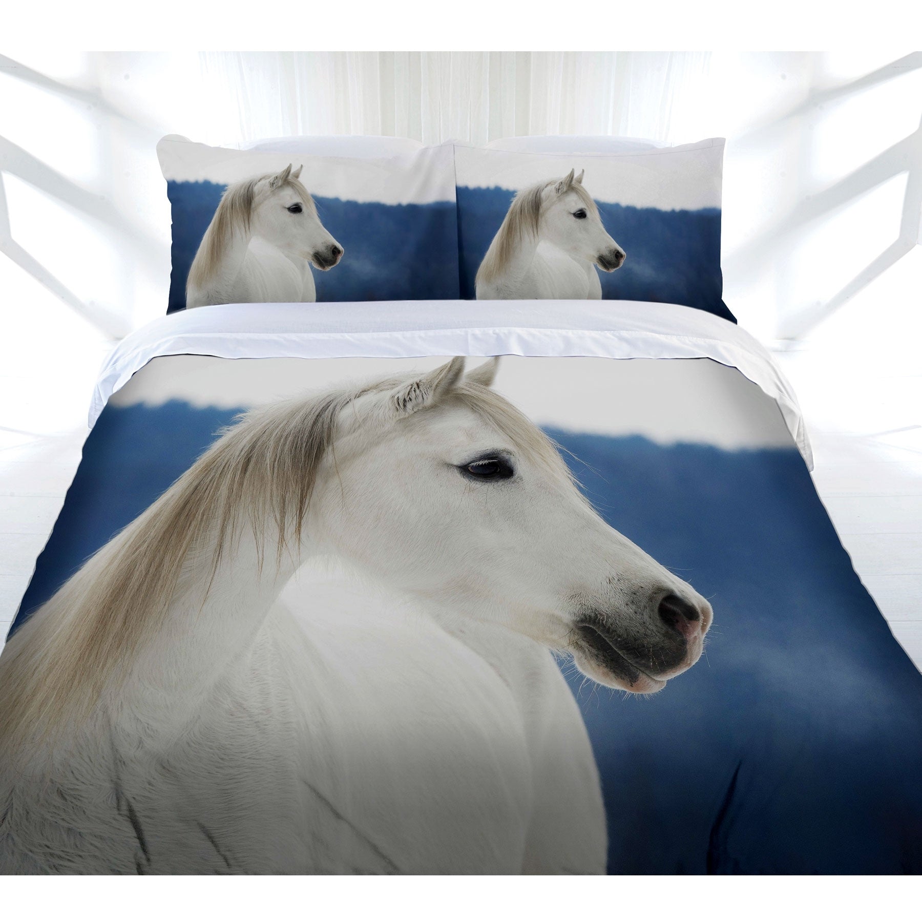 Just Home Snowy Horse Quilt Cover Set Queen - Newstart Furniture