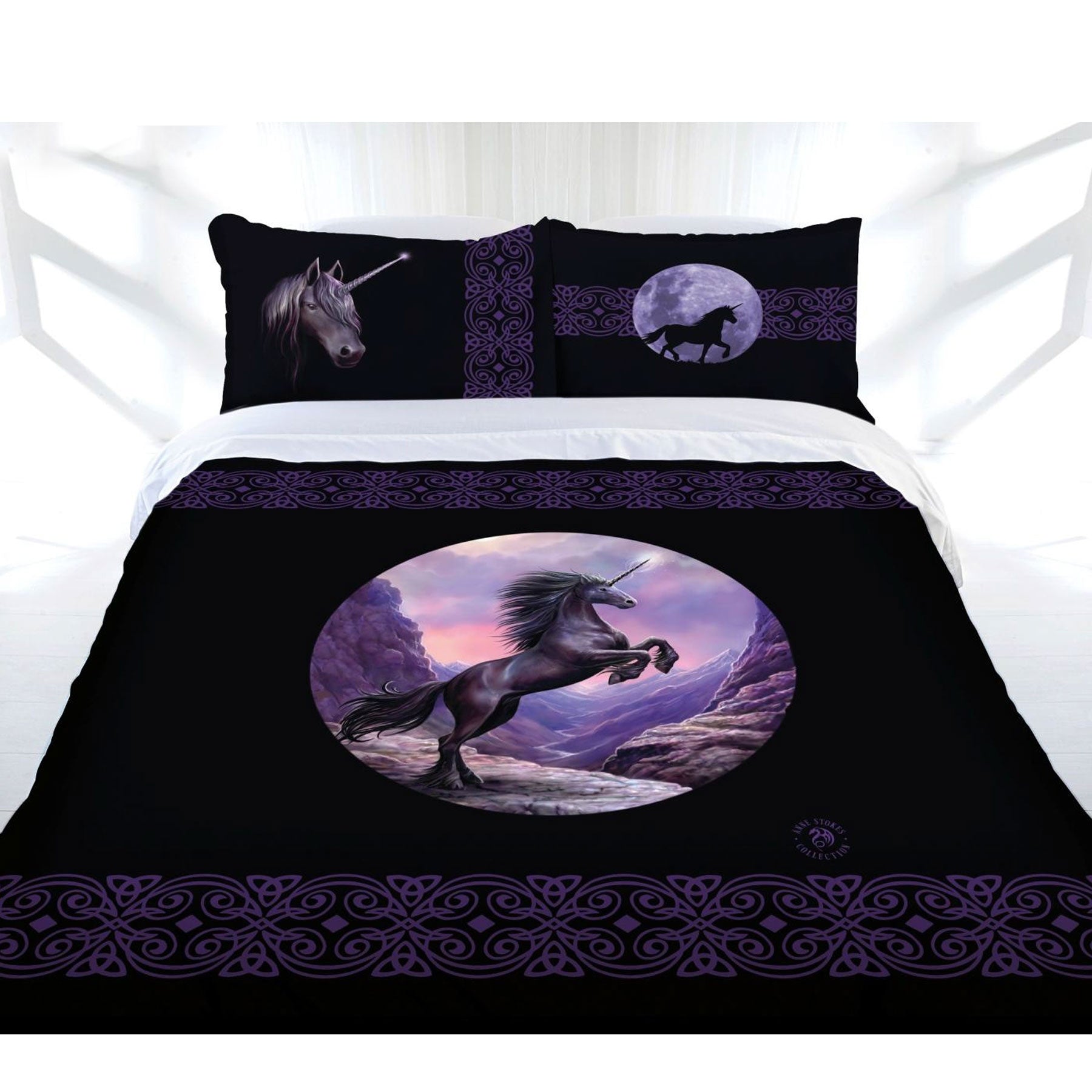 Anne Stokes Black Unicorn Quilt Cover Set Queen - Newstart Furniture