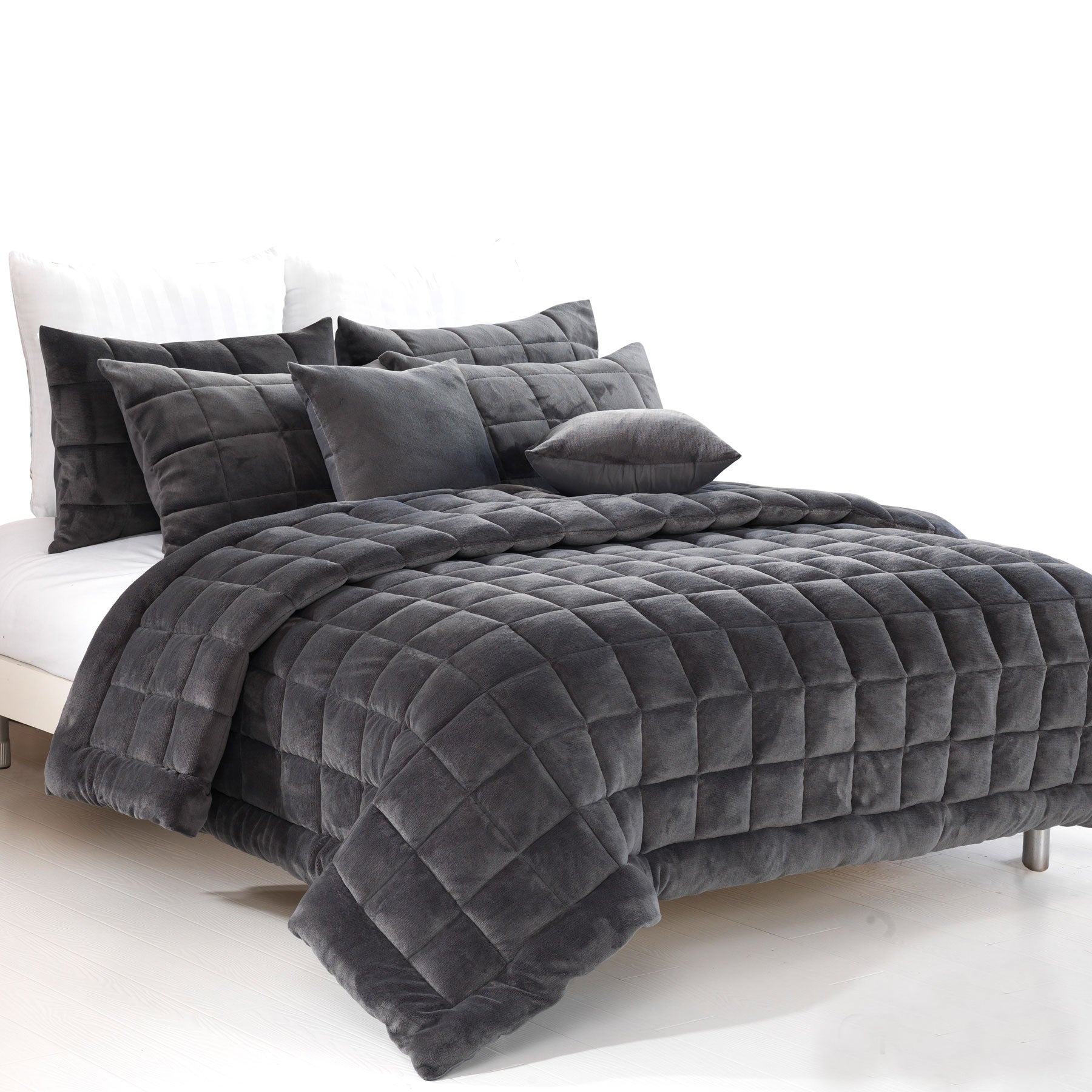 Alastairs Augusta Faux Mink Quilt / Comforter Set Charcoal Super King - Newstart Furniture