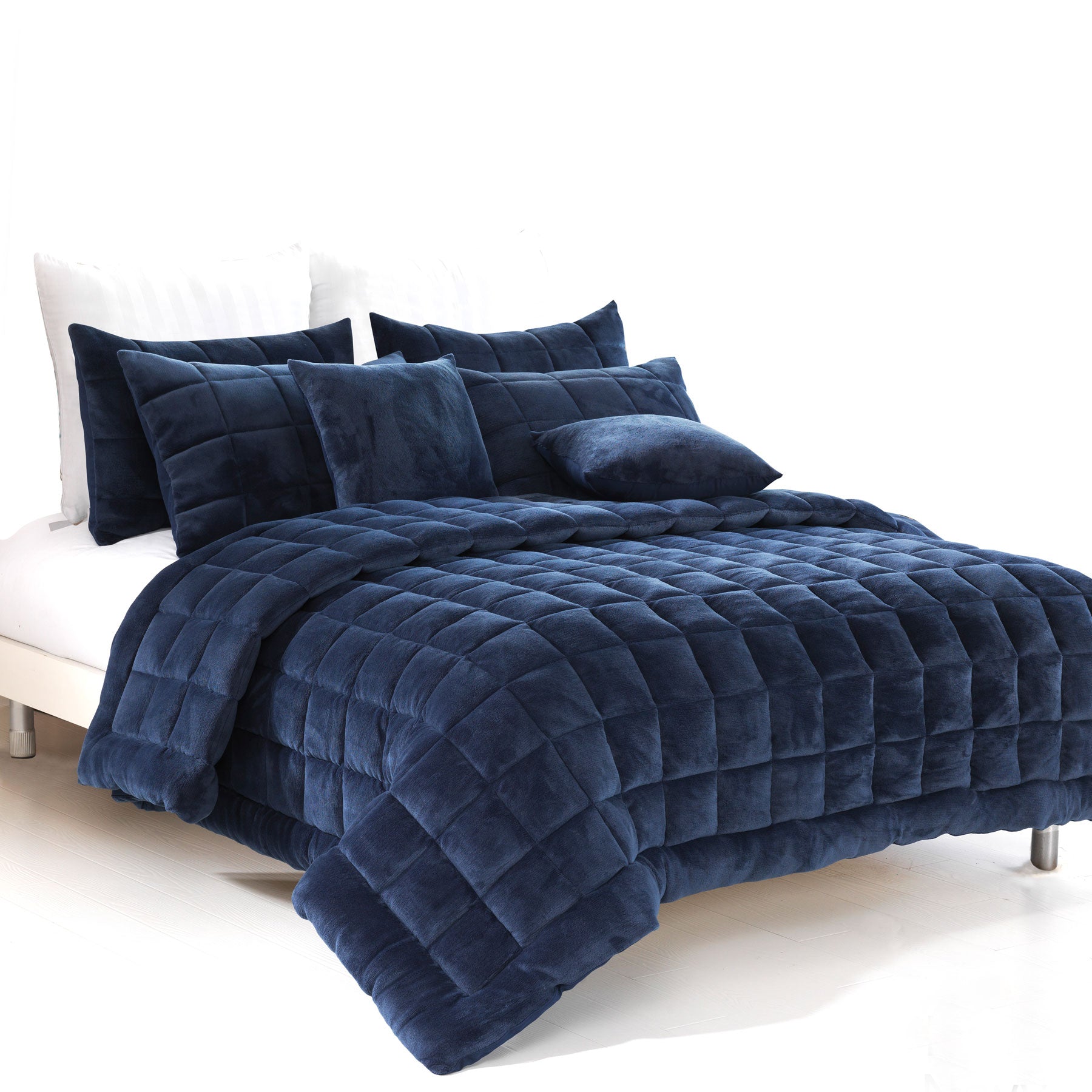 Alastairs Augusta Faux Mink Quilt / Comforter Set Navy King - Newstart Furniture