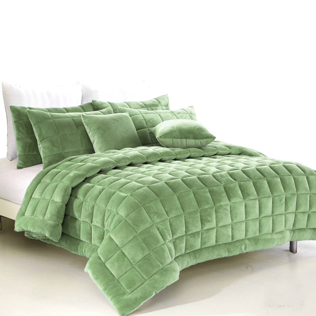 Alastairs Augusta Faux Mink Quilt / Comforter Set Sage King - Newstart Furniture