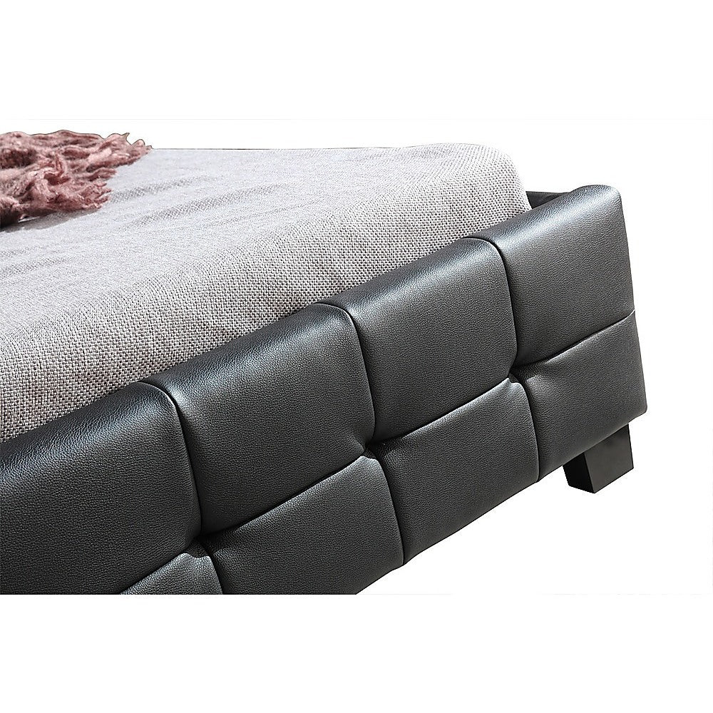 King Single PU Leather Deluxe Bed Frame Black - Newstart Furniture