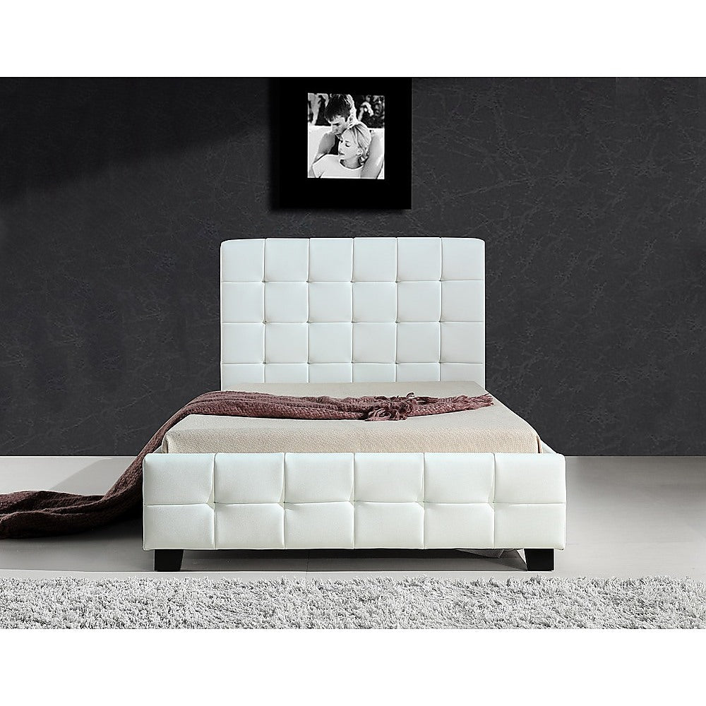 King Single PU Leather Deluxe Bed Frame White - Newstart Furniture