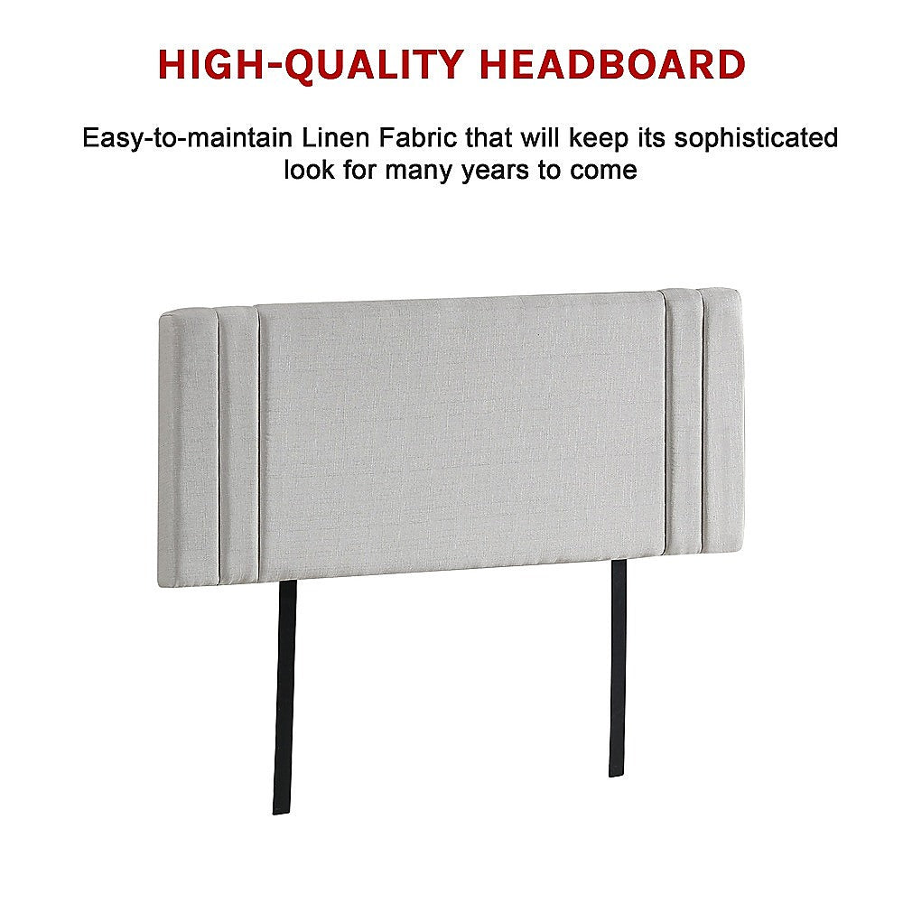 Linen Fabric Double Bed Deluxe Headboard Bedhead - Beige - Newstart Furniture