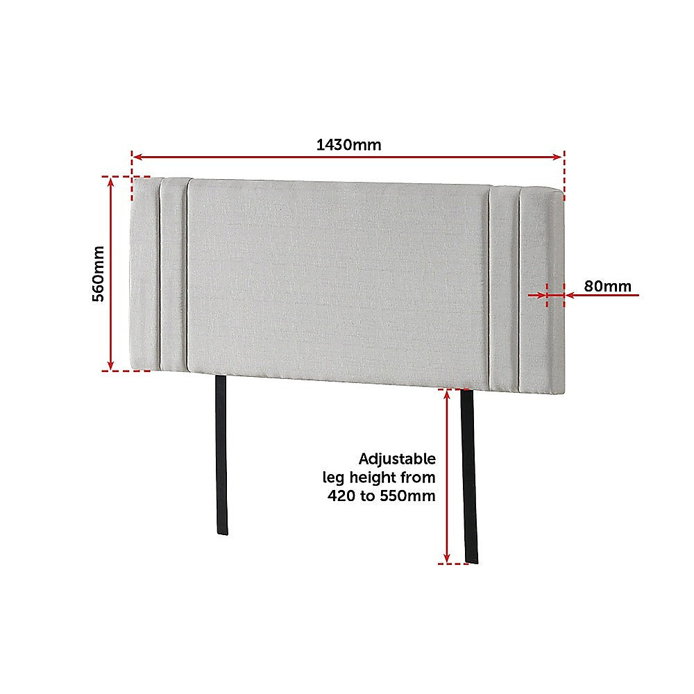 Linen Fabric Double Bed Deluxe Headboard Bedhead - Beige - Newstart Furniture