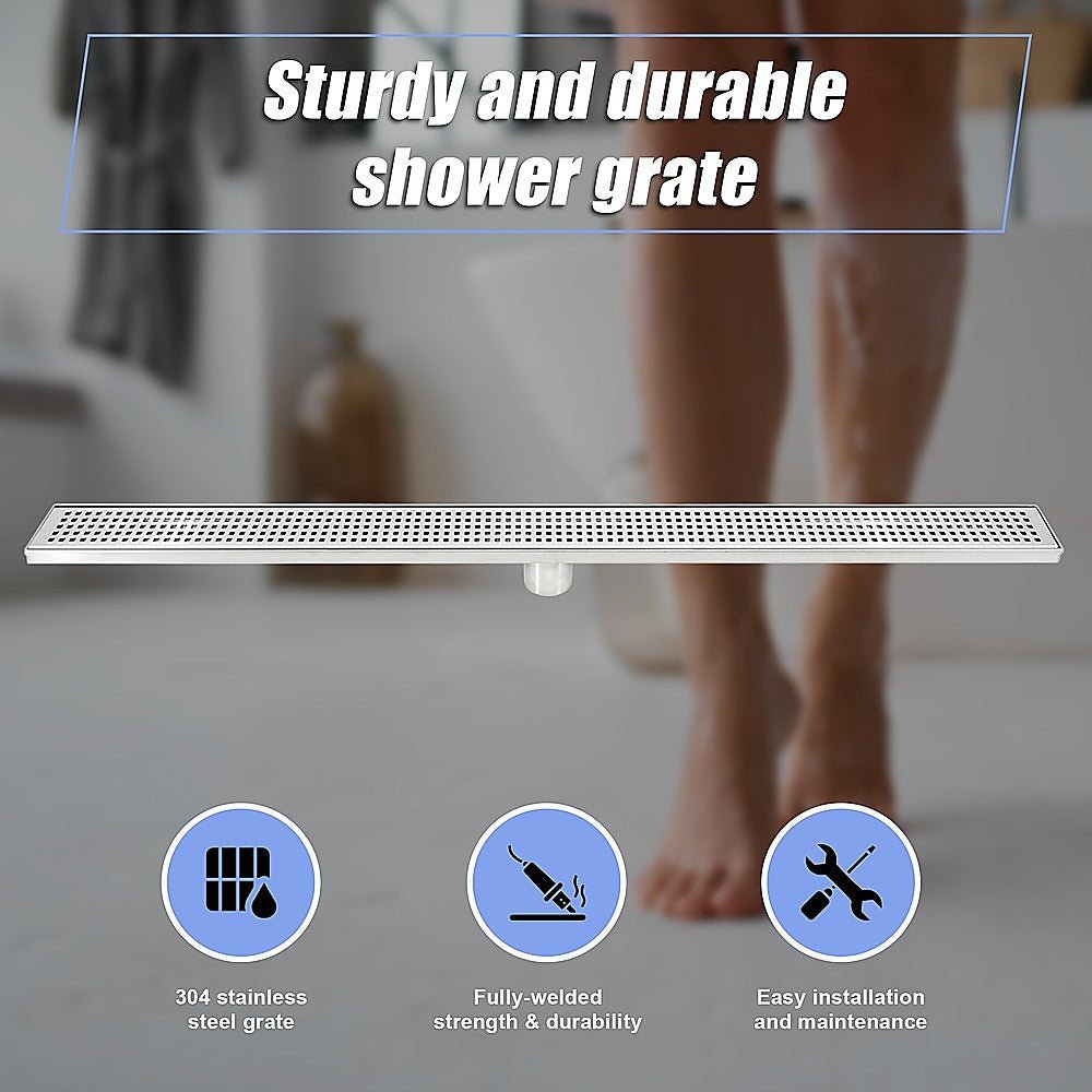 1000mm Bathroom Shower Stainless Steel Grate Drain w/Centre outlet Floor Waste Square Pattern - Newstart Furniture