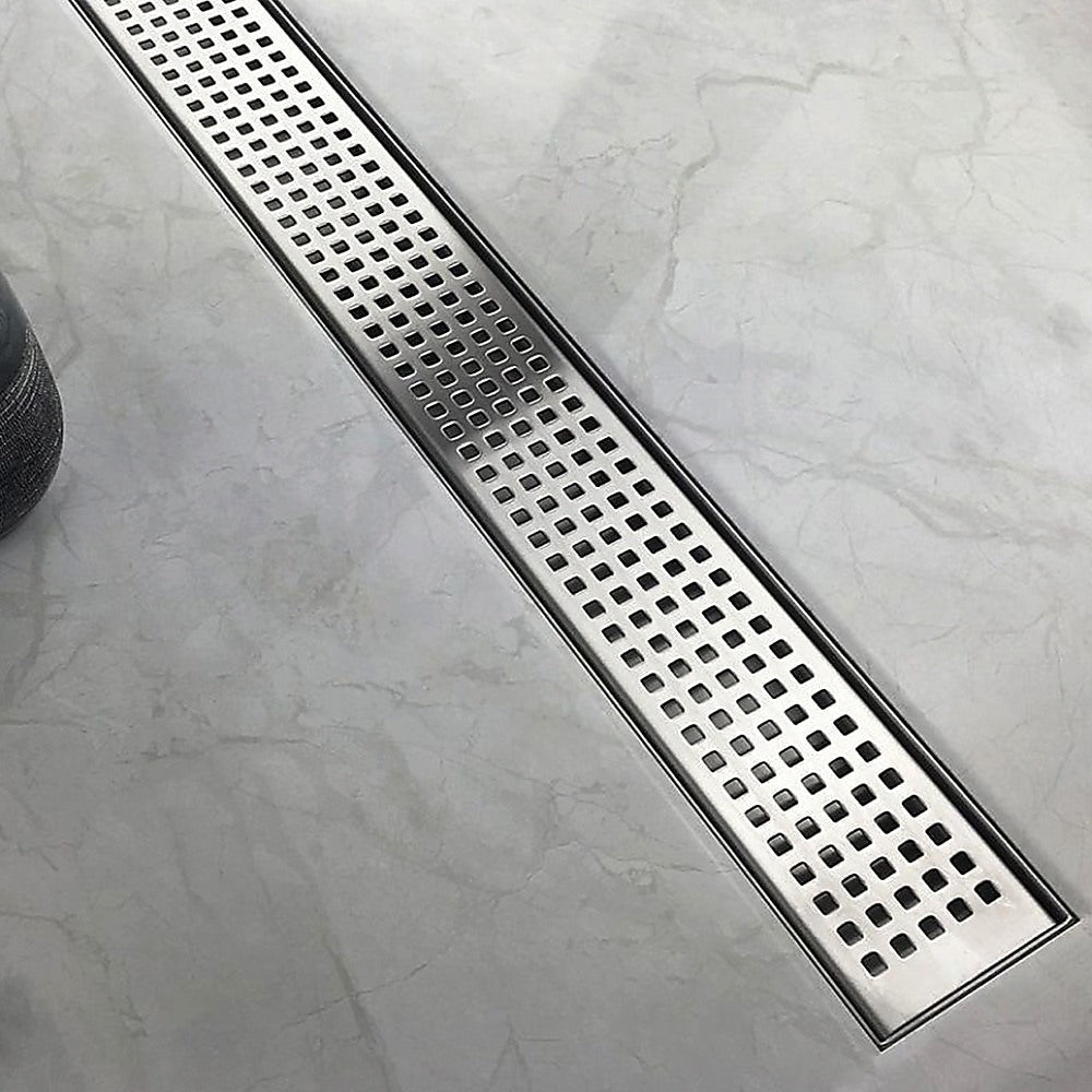 1000mm Bathroom Shower Stainless Steel Grate Drain w/Centre outlet Floor Waste Square Pattern - Newstart Furniture