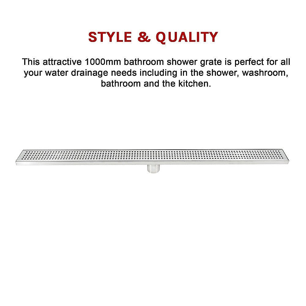 1000mm Bathroom Shower Stainless Steel Grate Drain w/Centre outlet Floor Waste Square Pattern - Newstart Furniture