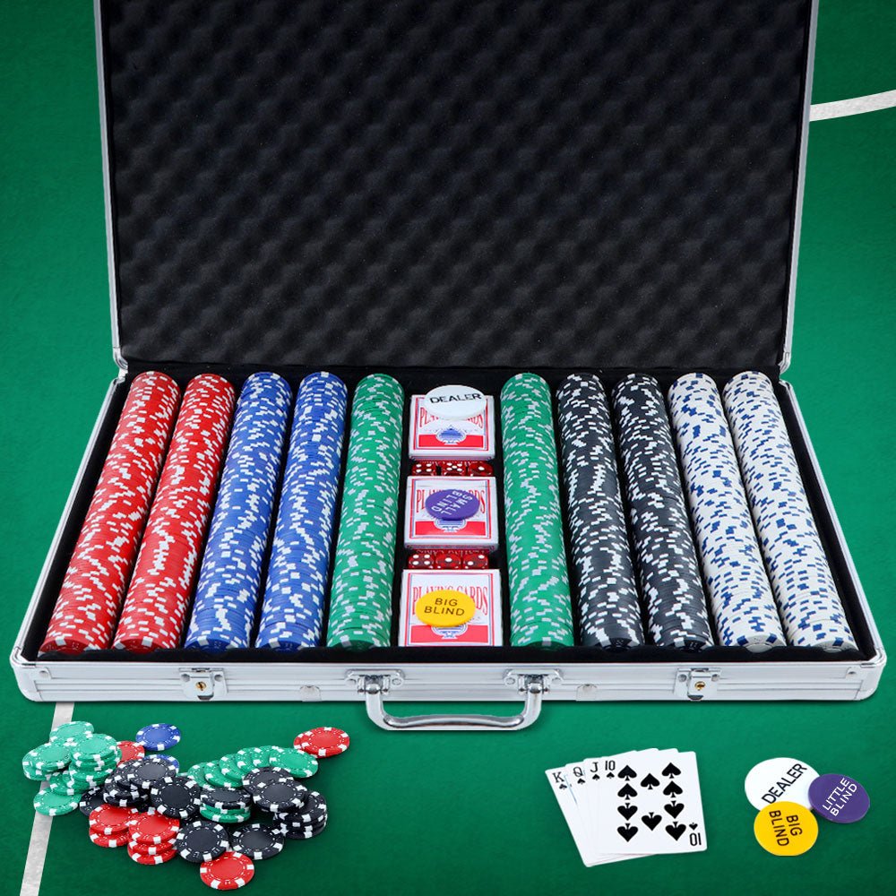 1000pcs Poker Chips Set Casino Texas Hold'em Gambling Party Game Dice Cards Case - Newstart Furniture