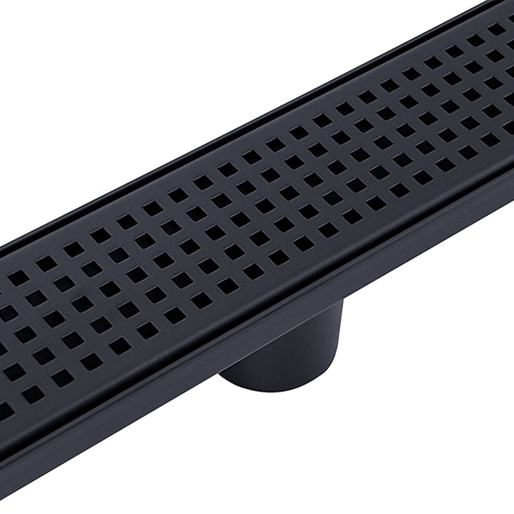 1200mm Bathroom Shower Black Grate Drain w/Centre outlet Floor Waste Square Pattern - Newstart Furniture