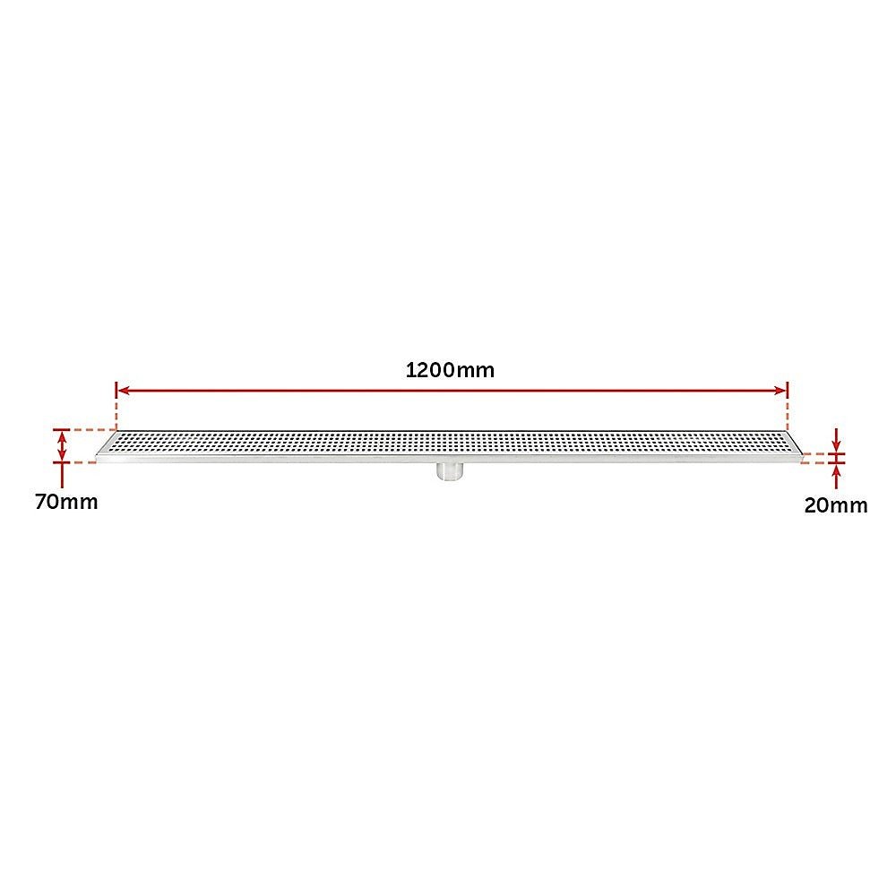 1200mm Bathroom Shower Stainless Steel Grate Drain w/Centre outlet Floor Waste Square Pattern - Newstart Furniture