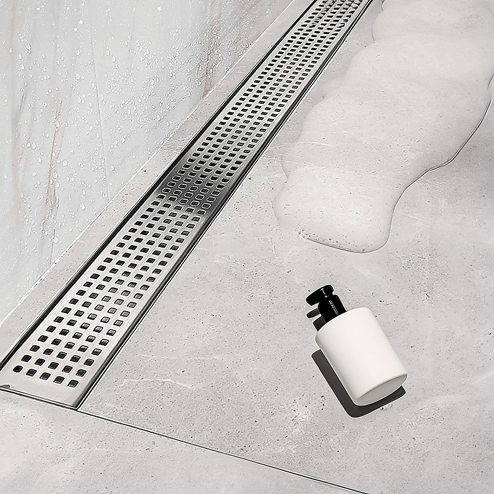 1200mm Bathroom Shower Stainless Steel Grate Drain w/Centre outlet Floor Waste Square Pattern - Newstart Furniture