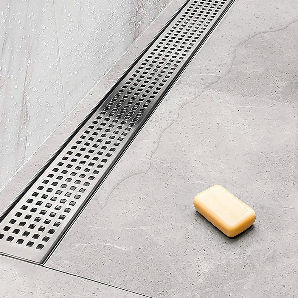 1200mm Bathroom Shower Stainless Steel Grate Drain w/Centre outlet Floor Waste Square Pattern - Newstart Furniture