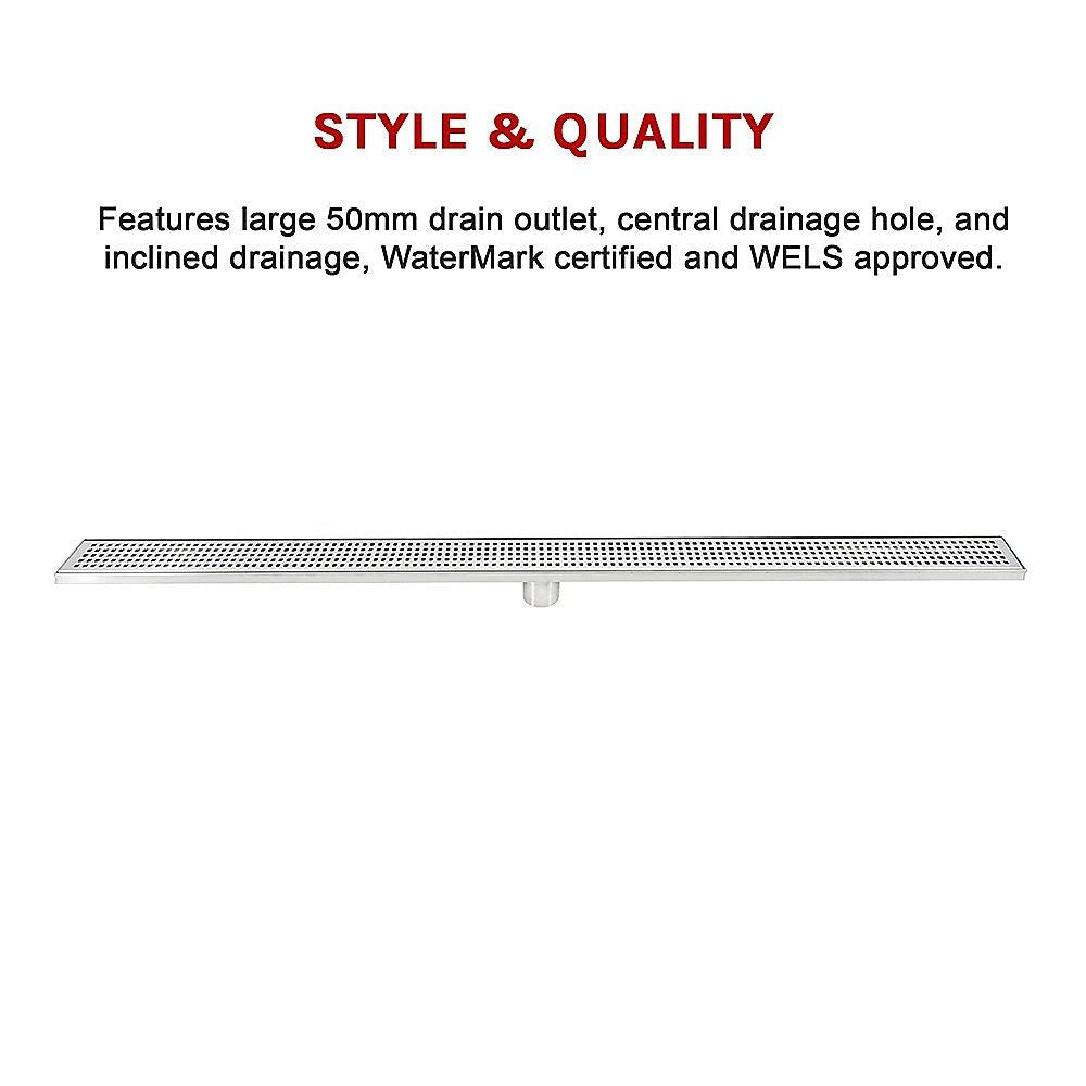 1200mm Bathroom Shower Stainless Steel Grate Drain w/Centre outlet Floor Waste Square Pattern - Newstart Furniture