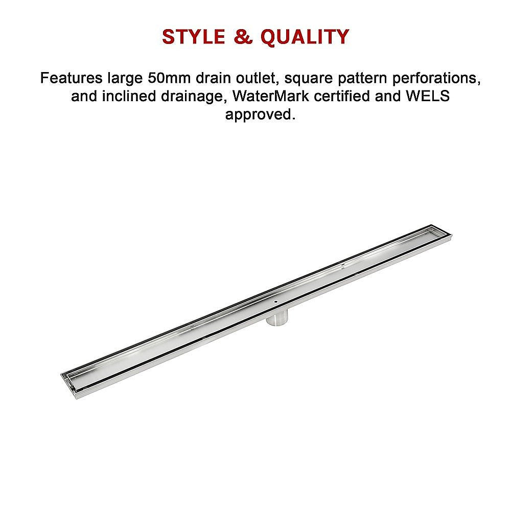 1200mm Tile Insert Bathroom Shower Stainless Steel Grate Drain w/Centre outlet Floor Waste - Newstart Furniture