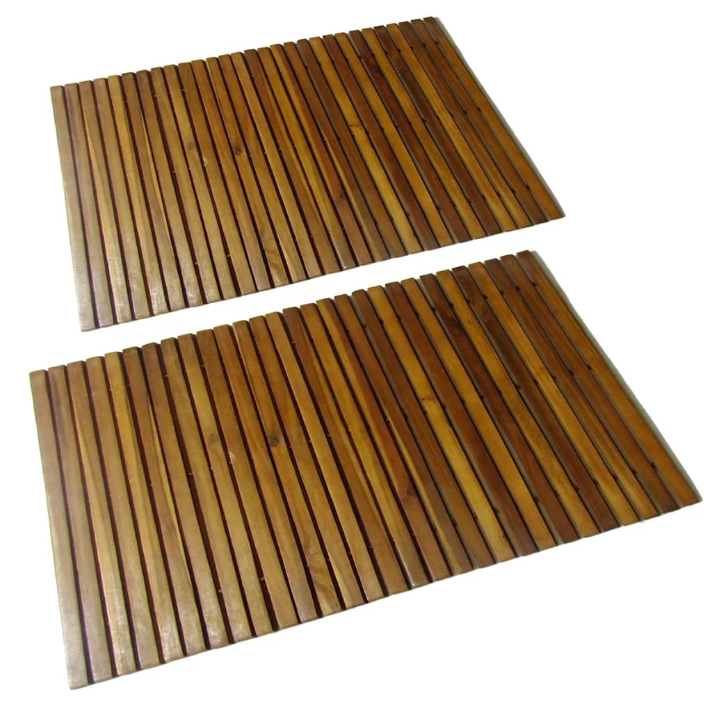 2 pcs Acacia Bath Mat 80 x 50 cm - Newstart Furniture