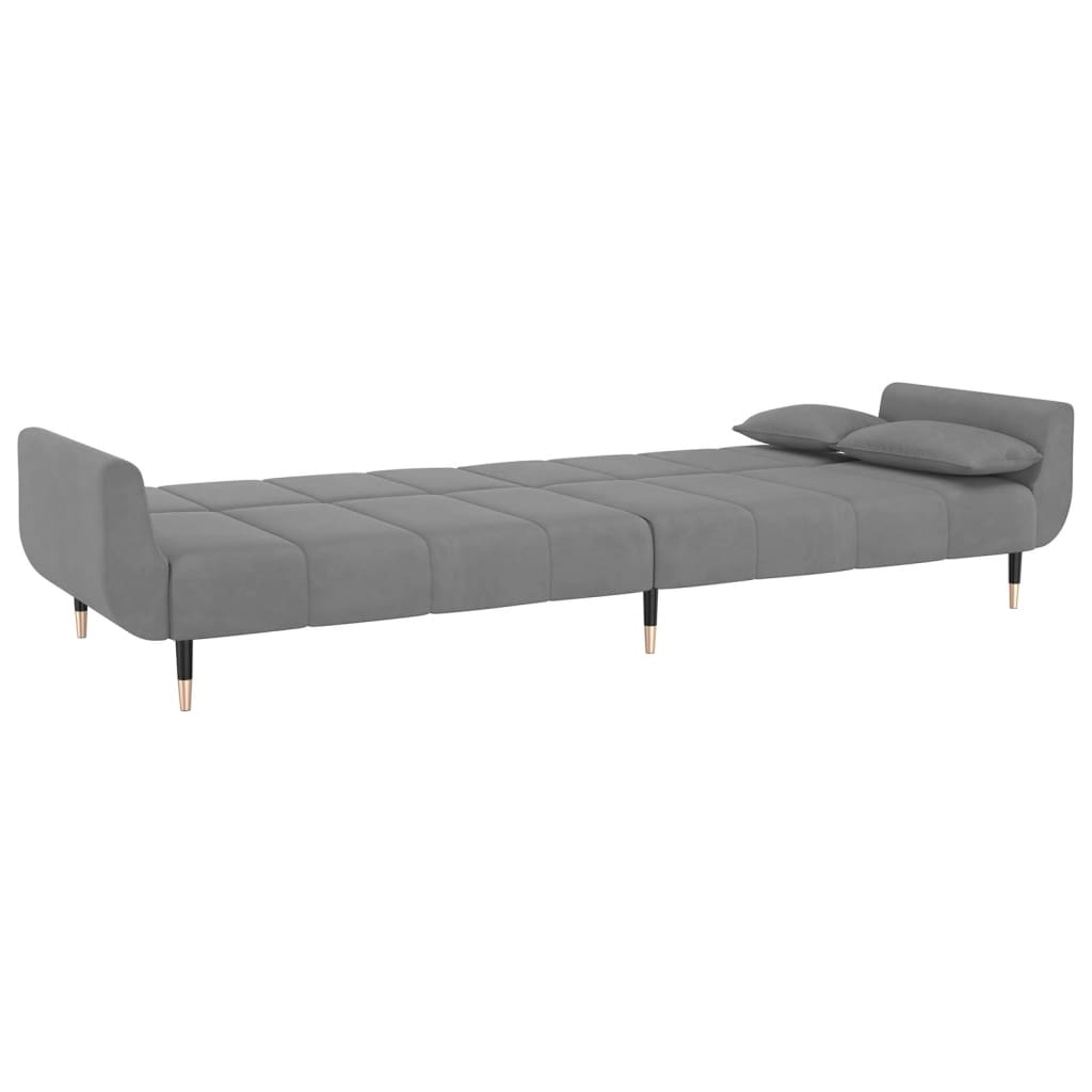 2-Seater Sofa Bed with Two Pillows Light Grey Velvet - Newstart Furniture