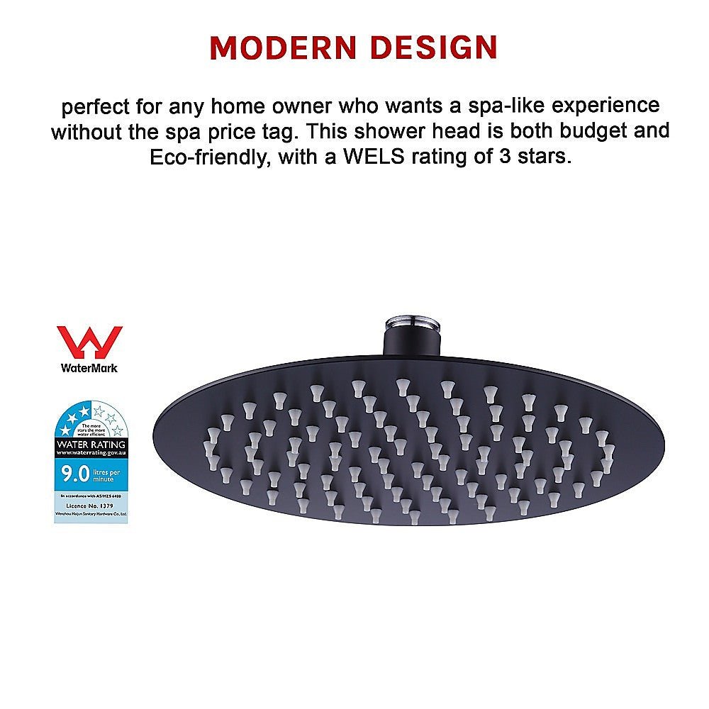 200mm Shower Head Round 304SS Electroplated Matte Black Finish - Newstart Furniture