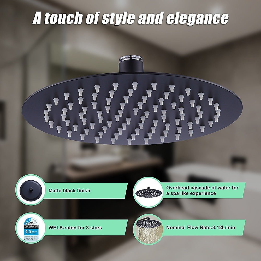 200mm Shower Head Round 304SS Electroplated Matte Black Finish - Newstart Furniture