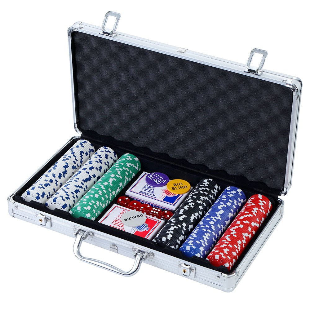 300pcs Poker Chips Set Casino Texas Hold'em Gambling Party Game Dice Cards Case - Newstart Furniture