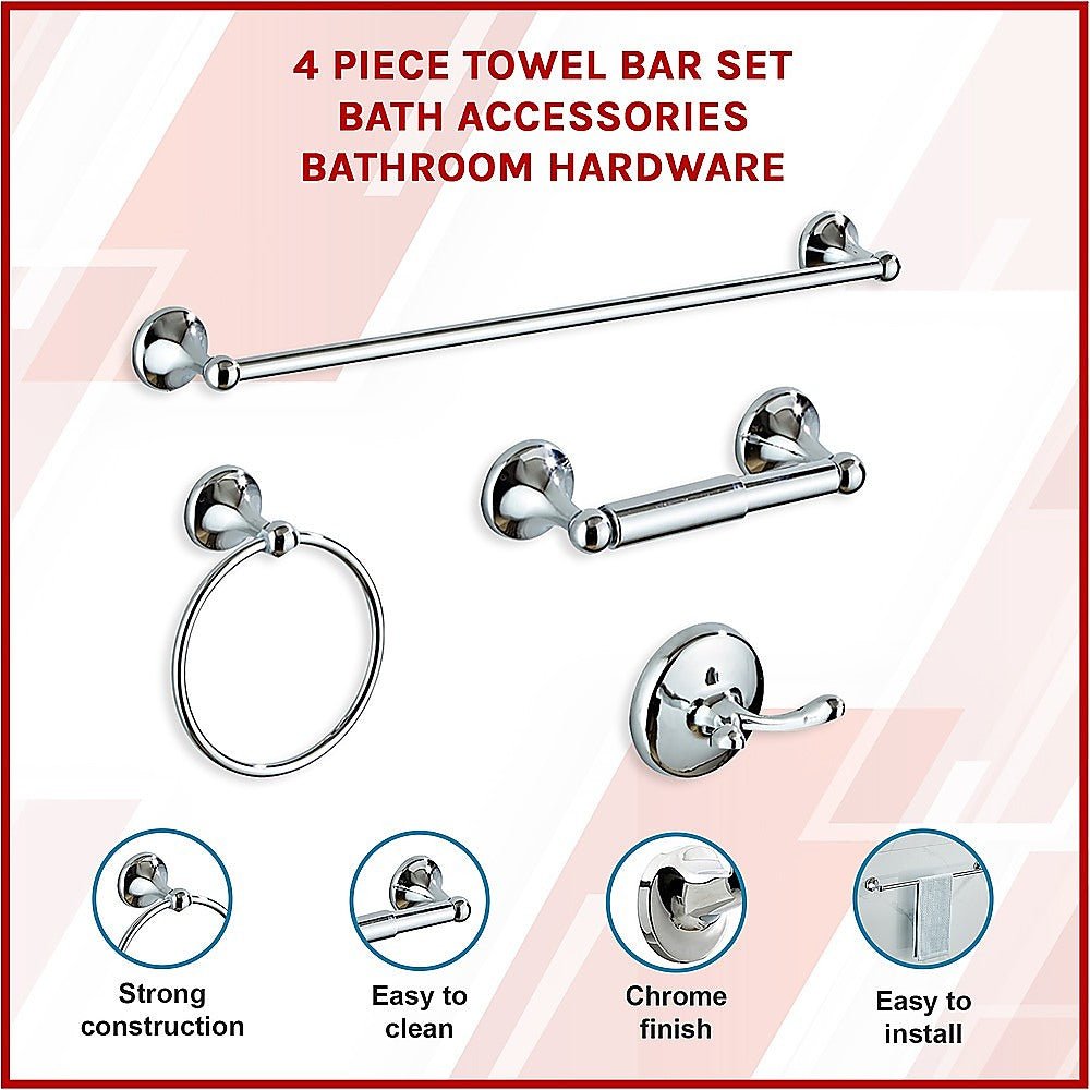 4 Piece Towel Bar Set Bath Accessories Bathroom Hardware - Newstart Furniture