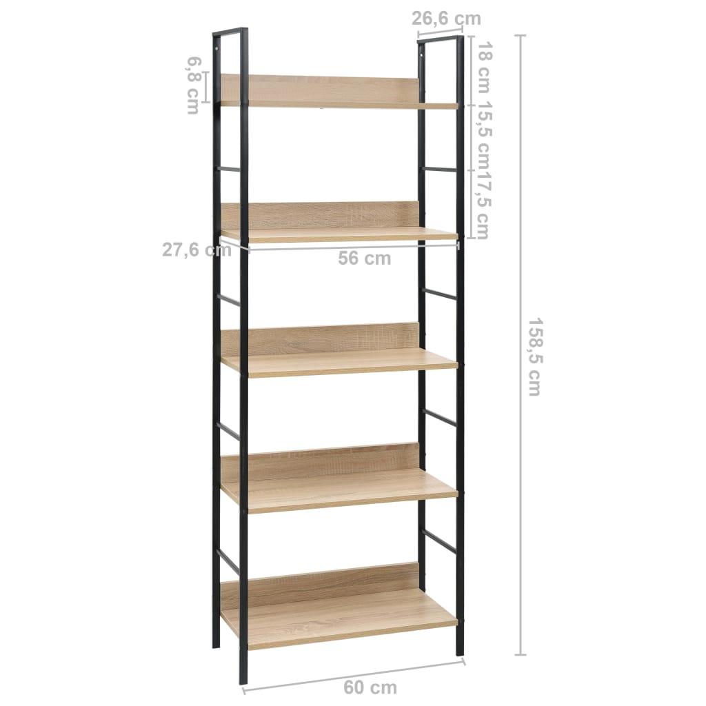 5-Layer Book Shelf Oak 60x27.6x158.5 cm Engineered Wood - Newstart Furniture