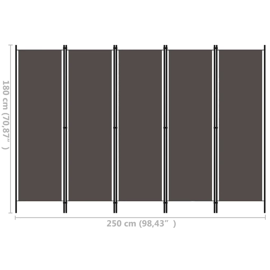 5-Panel Room Divider Anthracite 250x180 cm - Newstart Furniture