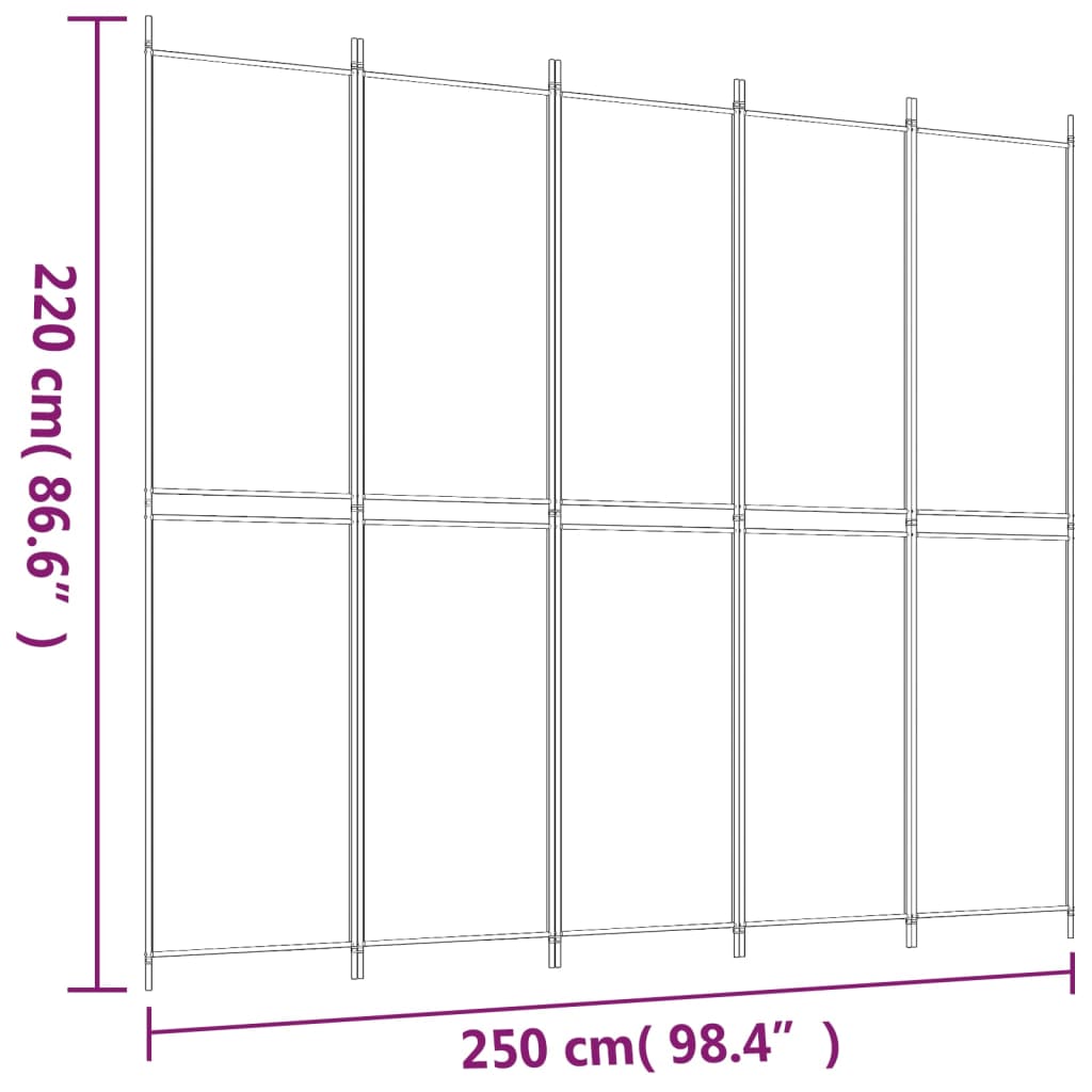 5-Panel Room Divider Anthracite 250x220 cm Fabric - Newstart Furniture