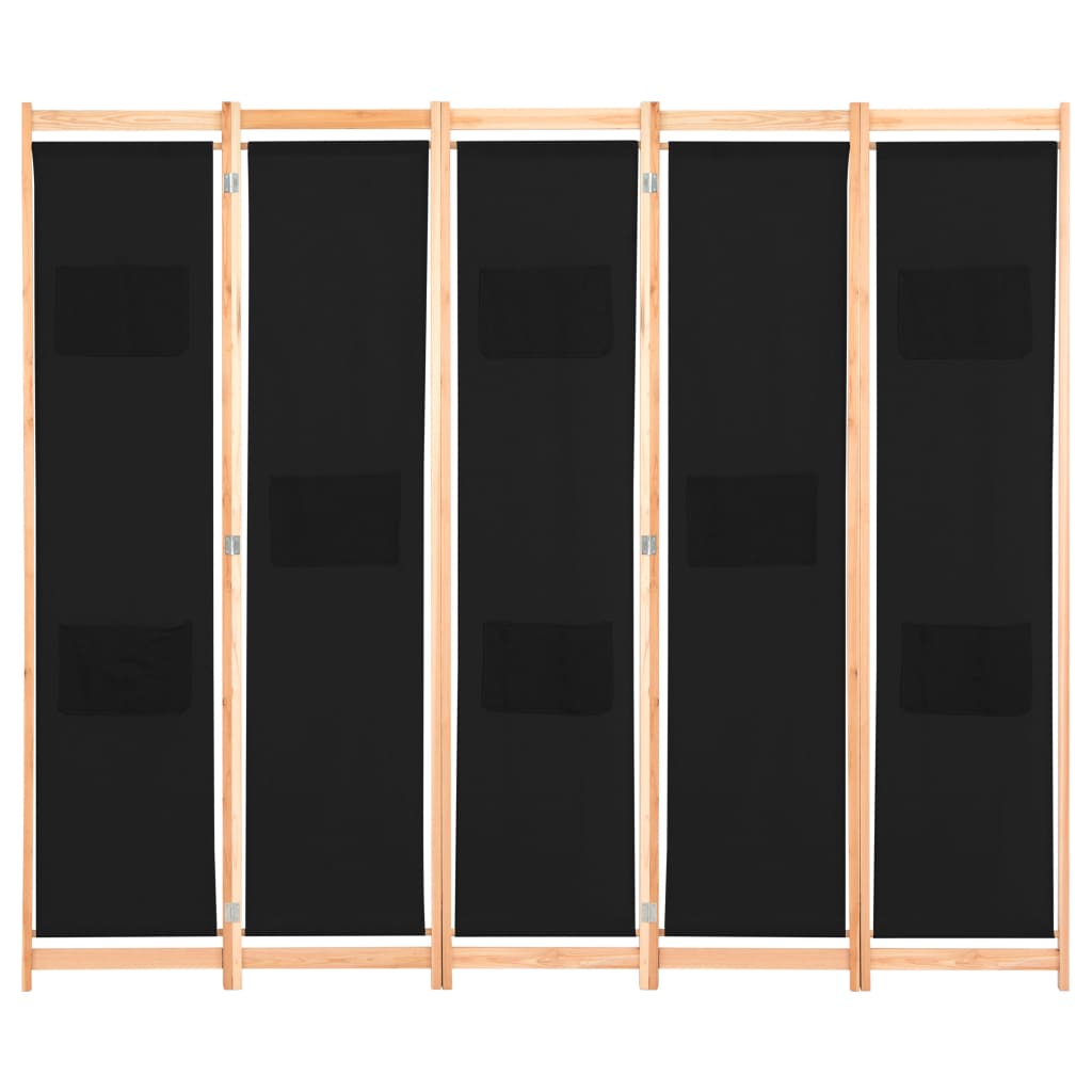 5-Panel Room Divider Black 200x170x4 cm Fabric - Newstart Furniture