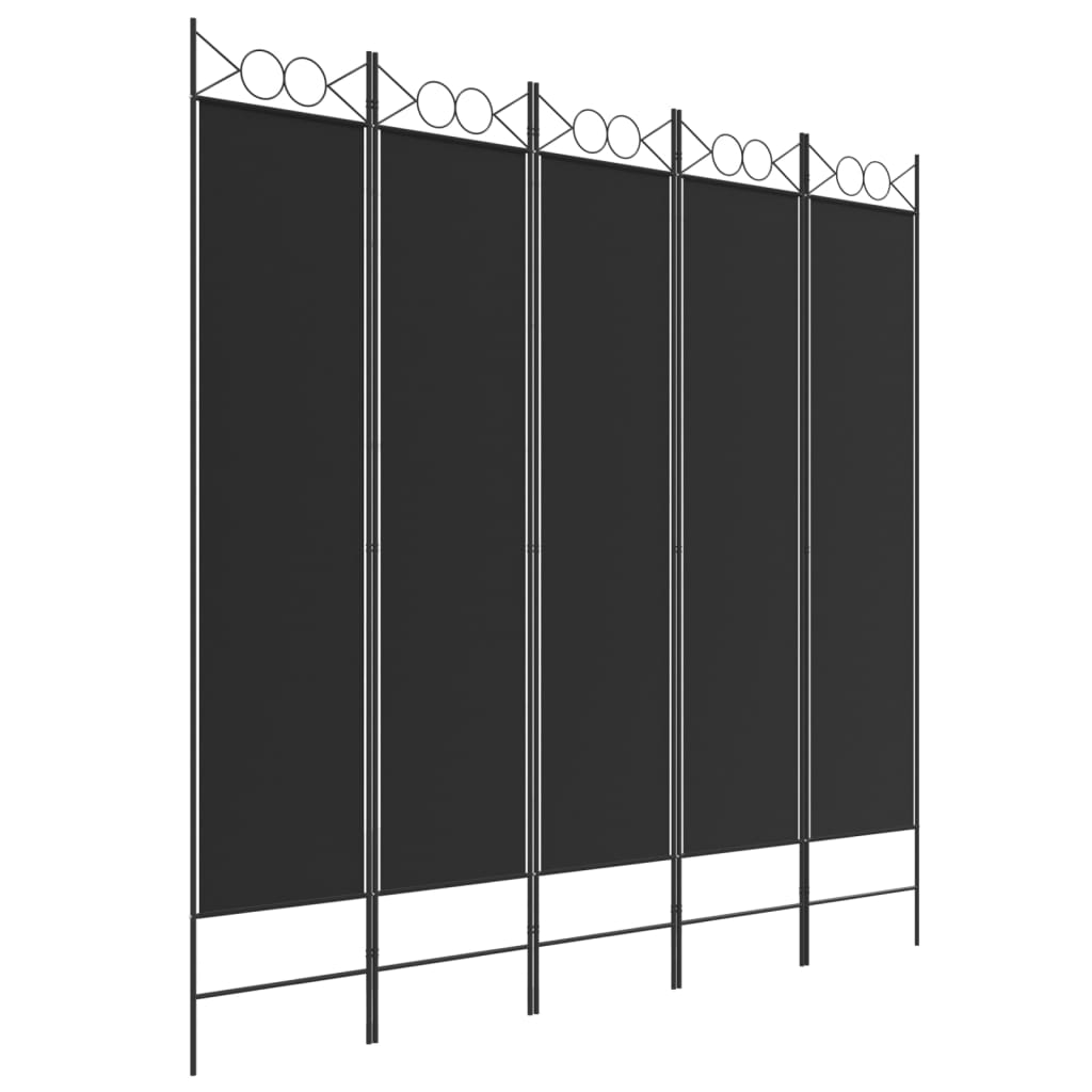 5-Panel Room Divider Black 200x200 cm Fabric - Newstart Furniture