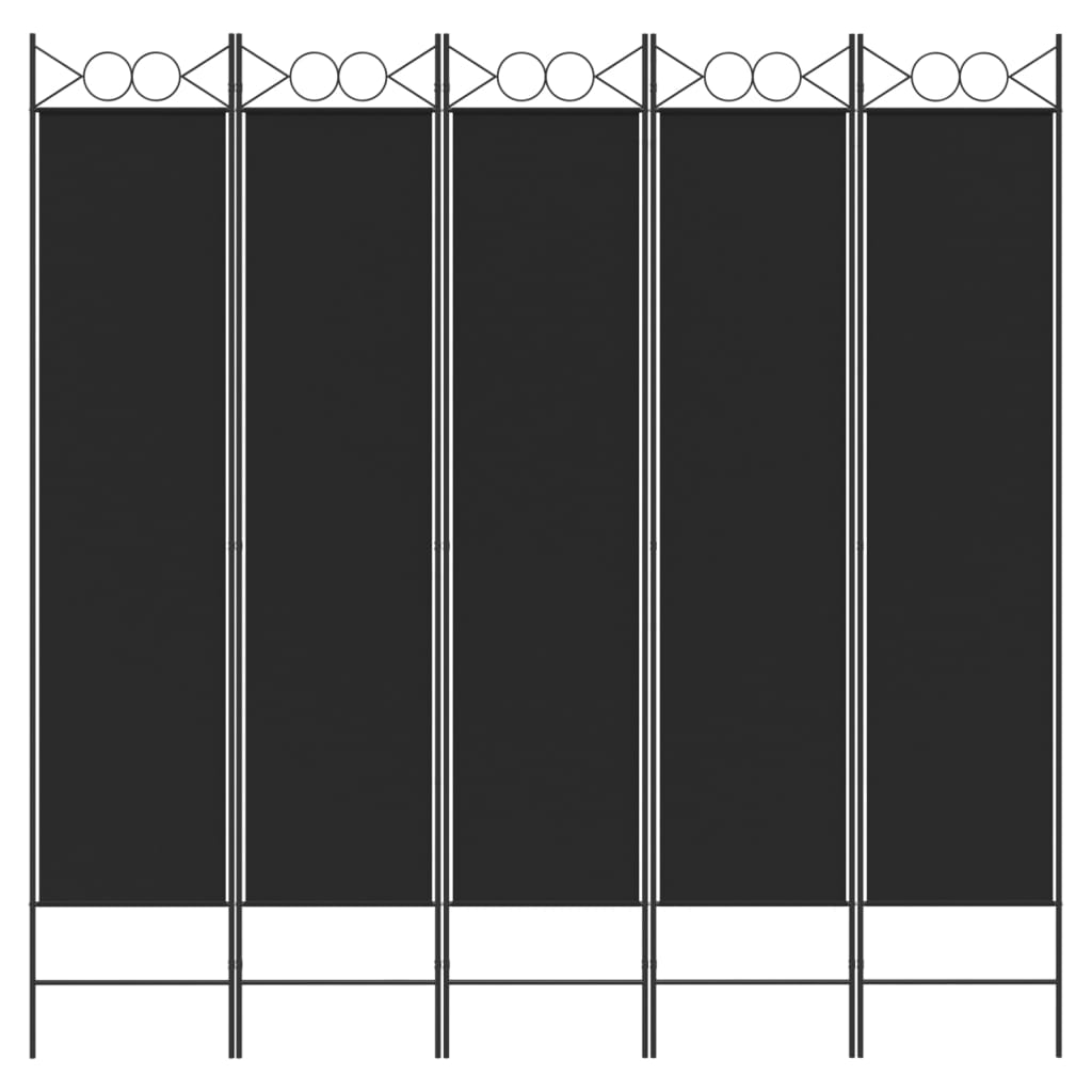 5-Panel Room Divider Black 200x200 cm Fabric - Newstart Furniture