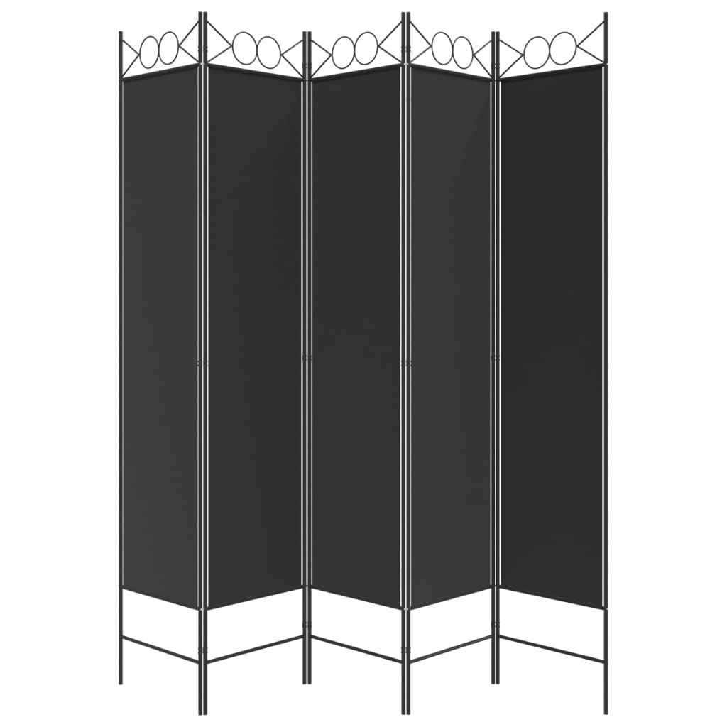 5-Panel Room Divider Black 200x200 cm Fabric - Newstart Furniture