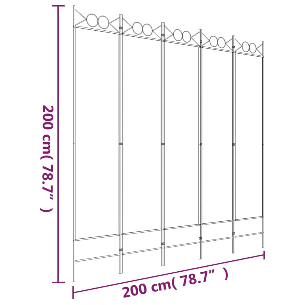 5-Panel Room Divider Black 200x200 cm Fabric - Newstart Furniture