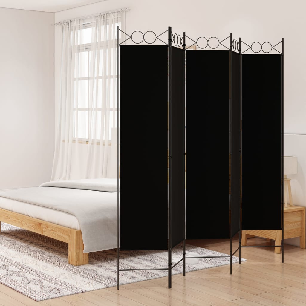 5-Panel Room Divider Black 200x200 cm Fabric - Newstart Furniture